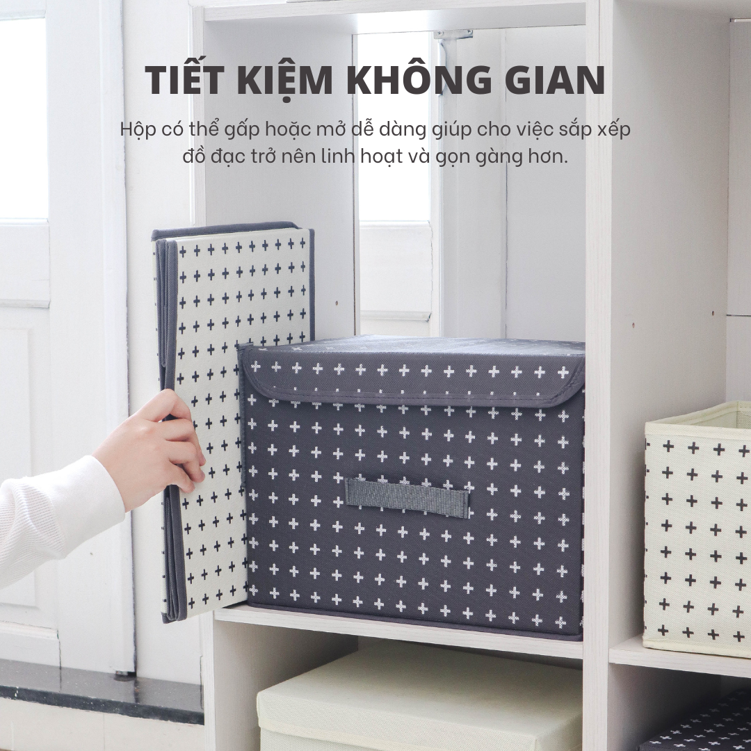 Hộp đựng quần áo gấp gọn có nắp Morning House - Size M - Màu kem