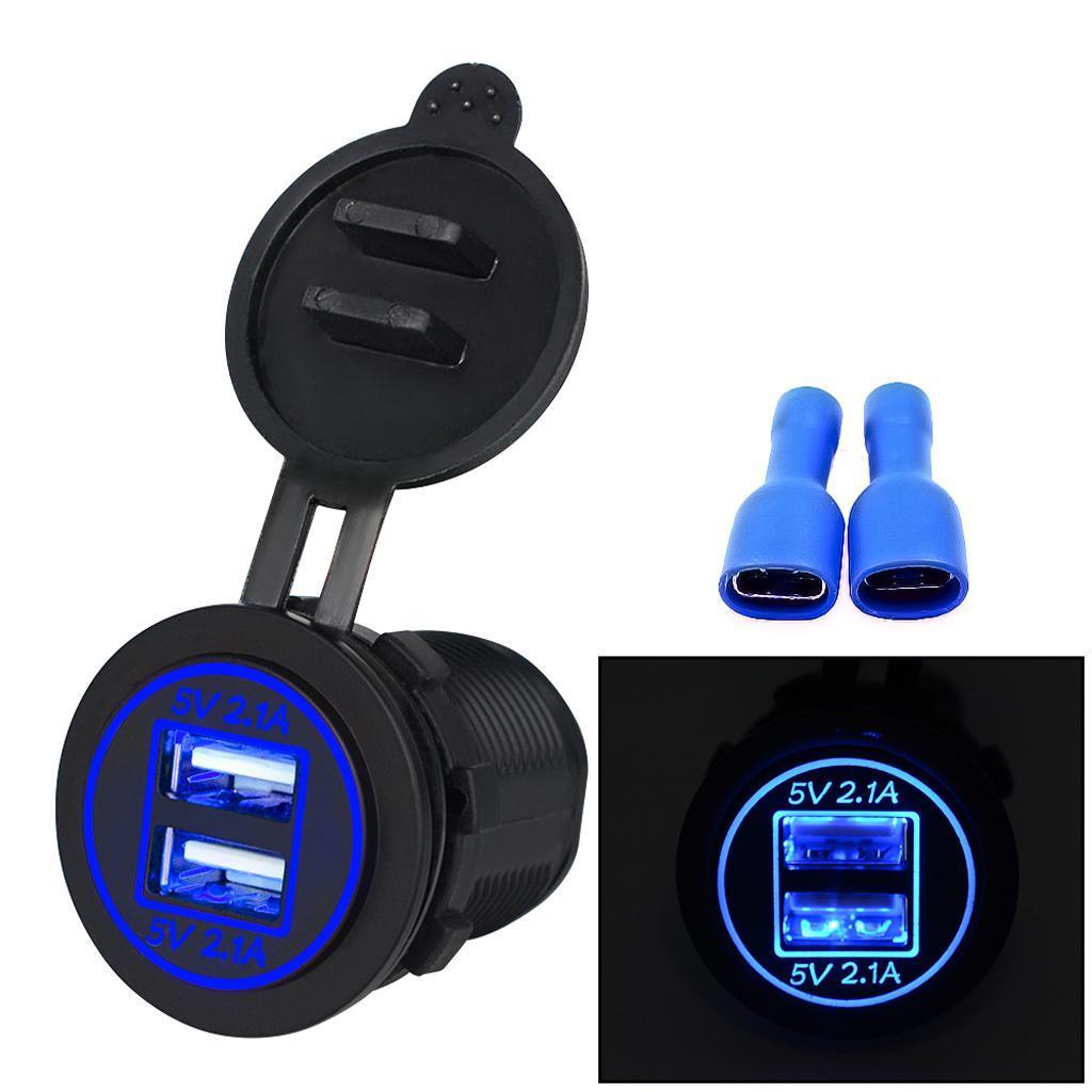 2 Pieces Blue+Red LED Car Motorcycle Dual USB Port Charger Power Outlet