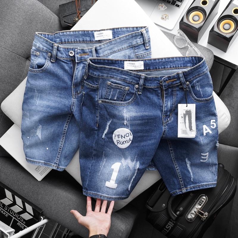 Quần short jean nam VNXK cao cấp jean co giãn ôm dáng