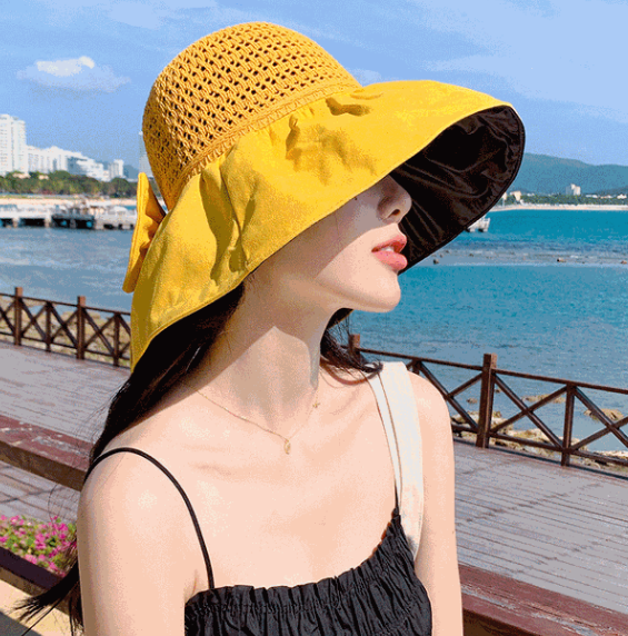 Mũ chống nắng rộng vành gắn nơ thời trang, nón rộng vành nữ phong cách Hàn