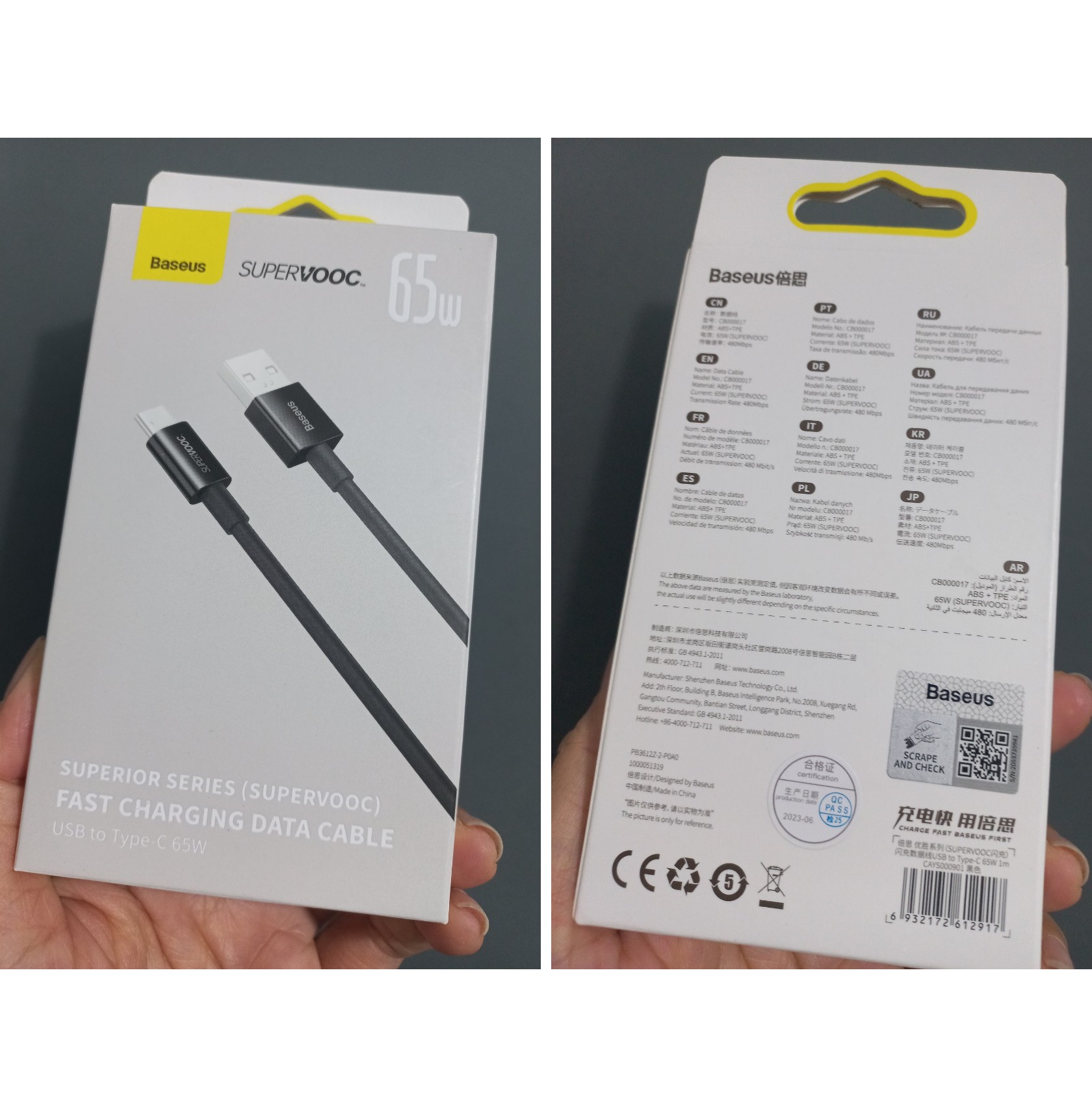 Dây cáp sạc nhanh SUPER VOOC Usb to C 65W cho điện thoại Oppo Baseus Superior Series CB000017_ Hàng chính hãng