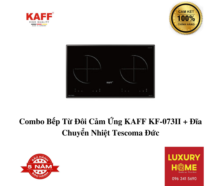 Combo Bếp Từ Đôi Cảm Ứng KAFF KF-073II + Đĩa Chuyển Nhiệt Tescoma Đức - Hàng Chính Hãng