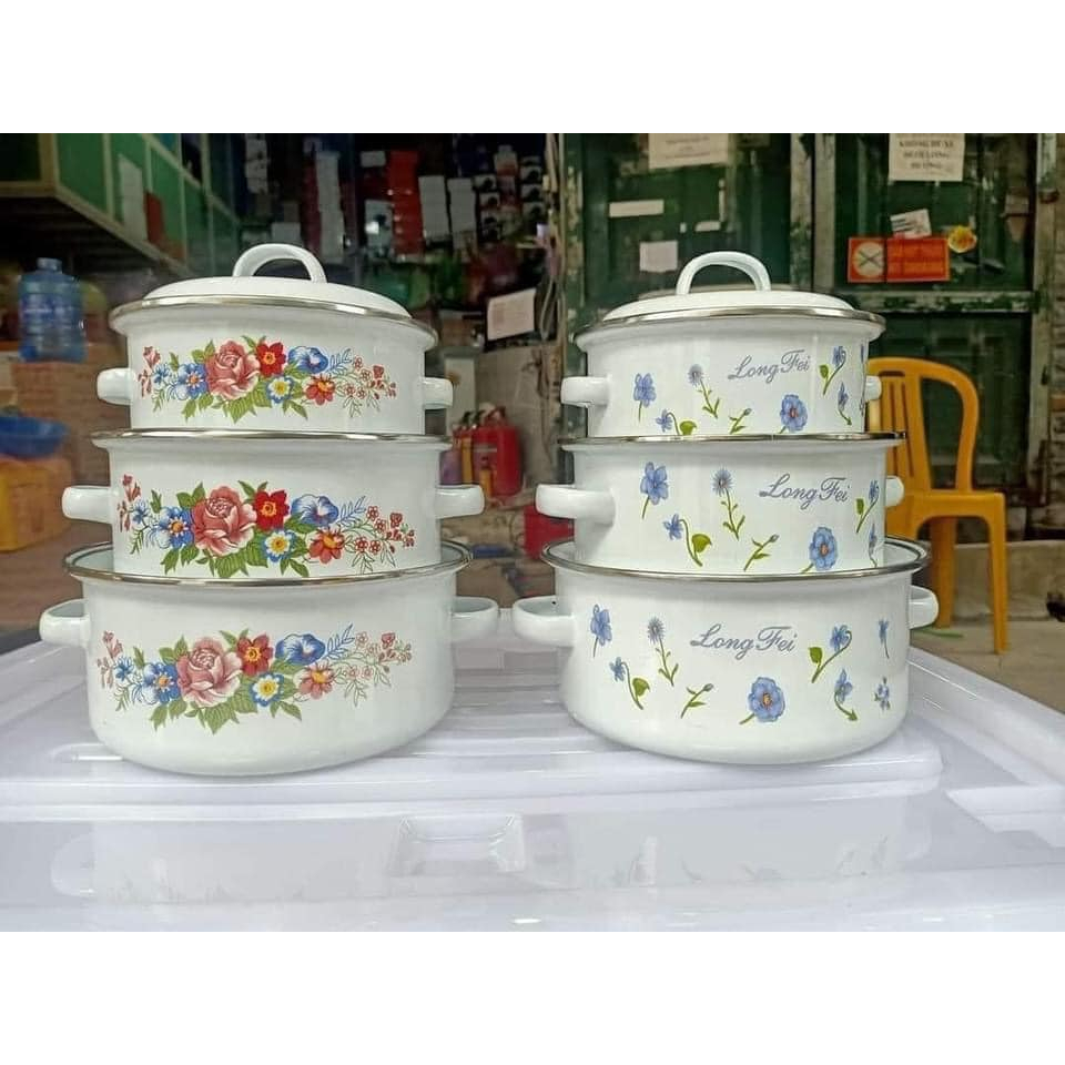 BỘ 3 NỒI HOA TRÁNG MEN SỨ SIÊU ĐẸP