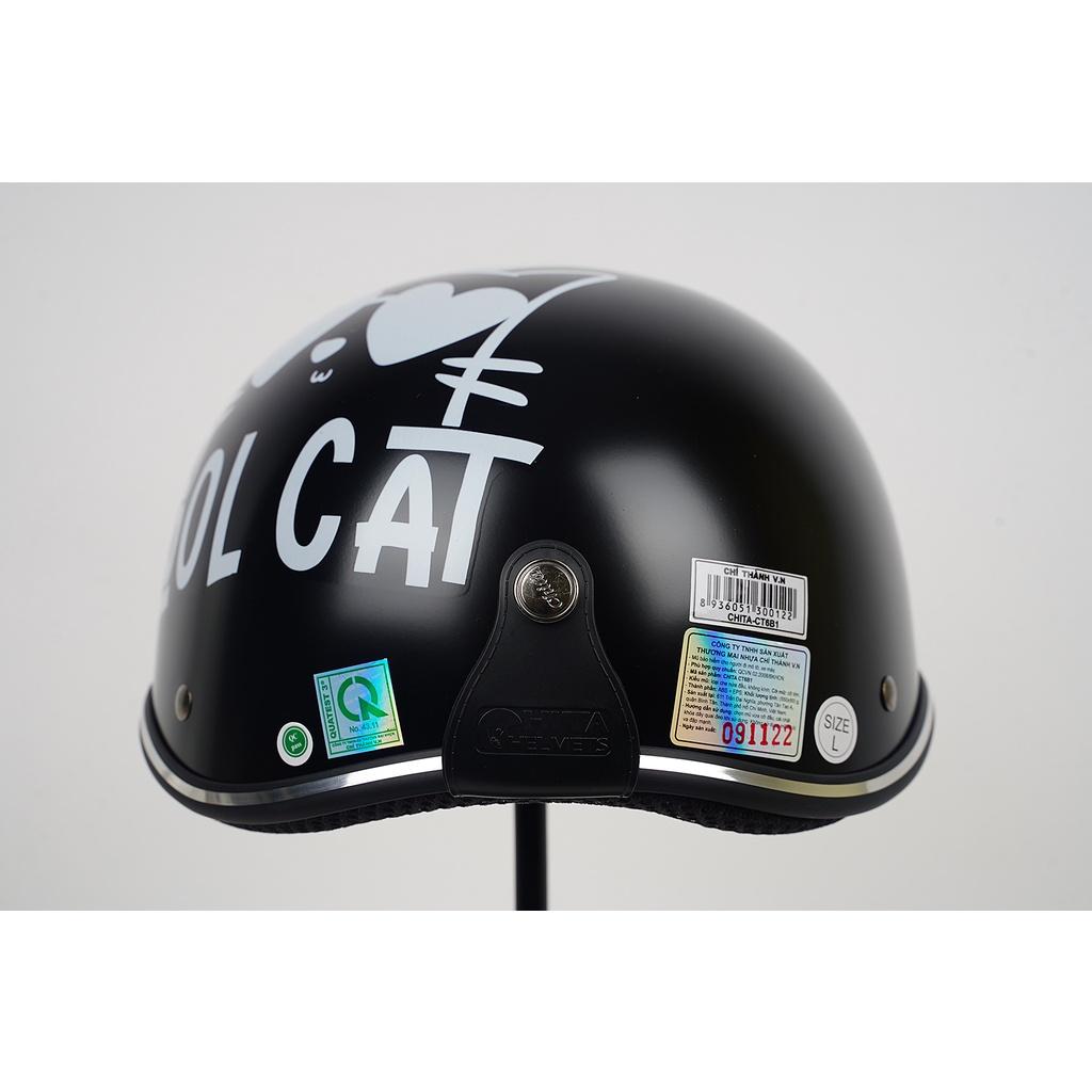 Mũ Bảo Hiểm 1/2 Đầu CHITA HELMETS CT6B1 Tem Cool Cat