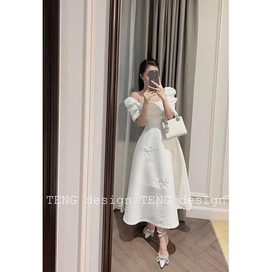 VÁY TAFTA DÁNG DÀI ĐÍNH NƠ SANG CHẢNH