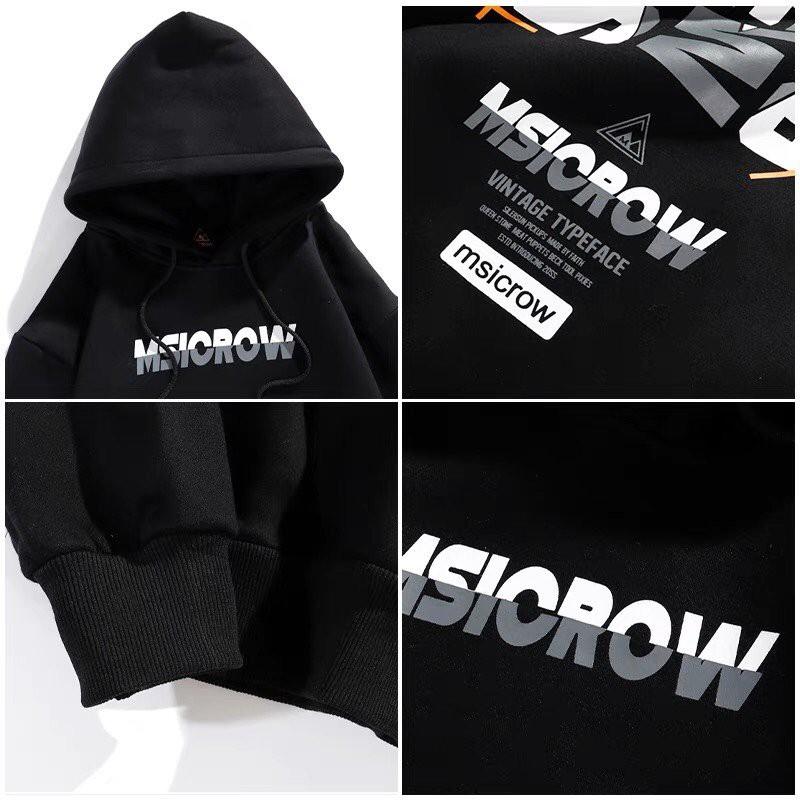 Áo mũ Hoodie Unisex MonsterX Msicrow form rộng 2 màu nỉ bông cặp đôi nam nữ Oversize Ulzzang thu đông