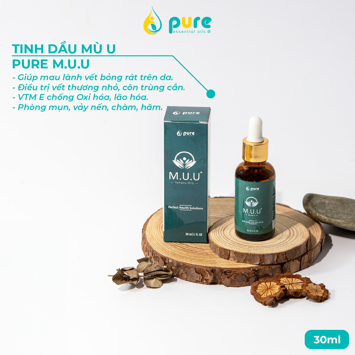 Dầu mù u M.U.U - Chăm sóc làn da, giảm bỏng, giảm ngứa, giảm hăm tã 30ml