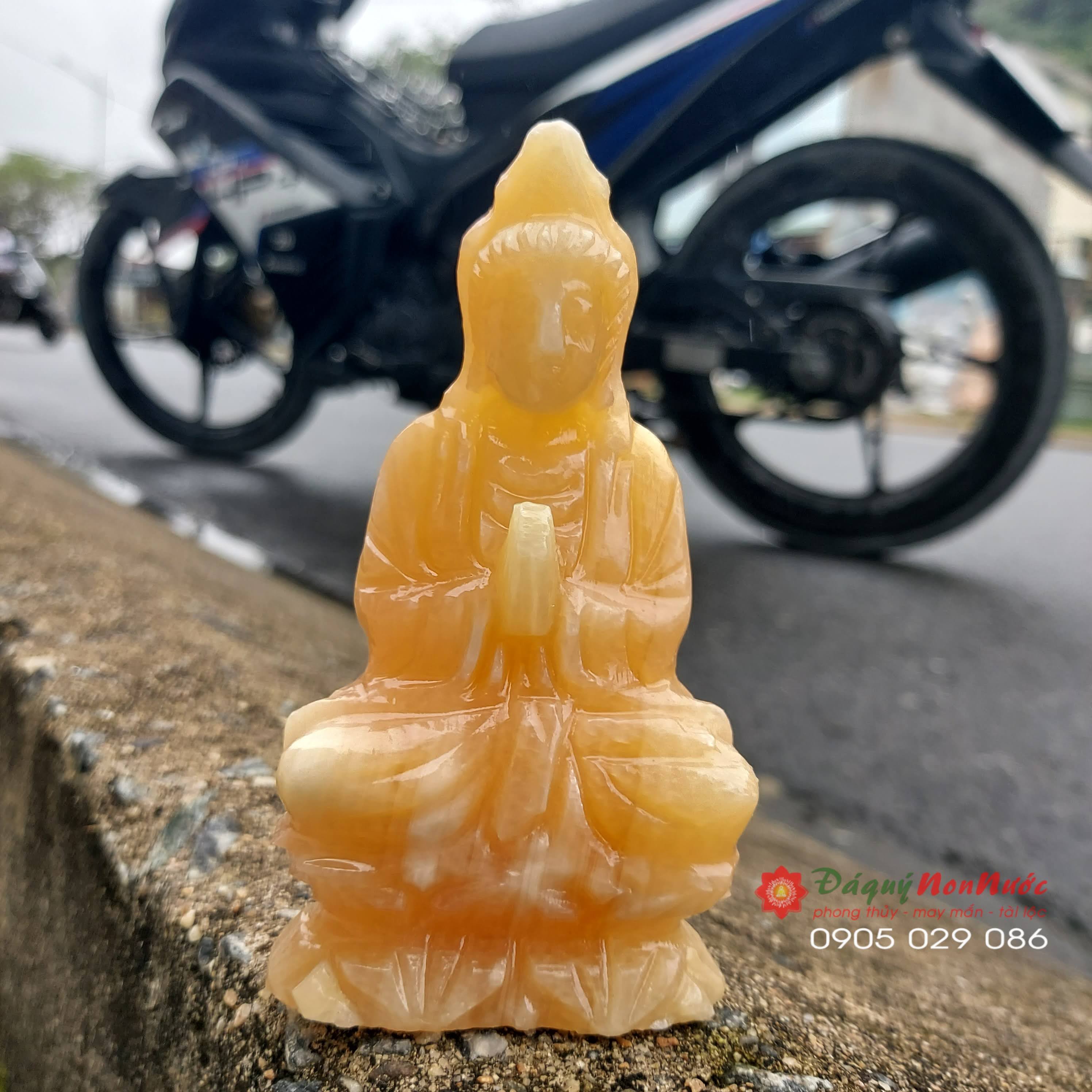 Tượng Phật quan âm đá ngọc hoàng long 10cm - đá Non Nước