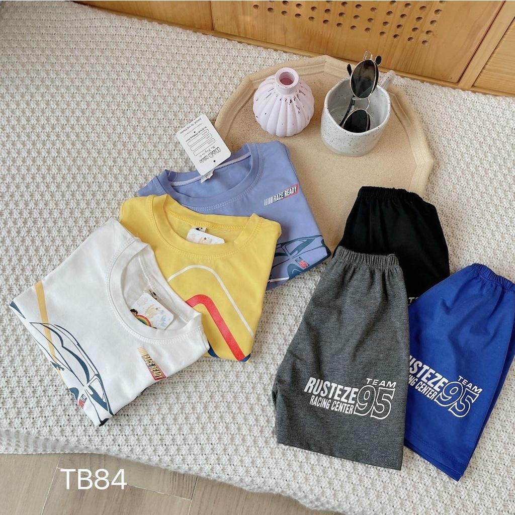 Bộ quần áo bé trai cộc tay vải cotton mềm mịn, thoáng mát, in hình ô tô đua siêu ngầu size từ 8 - 32 kg