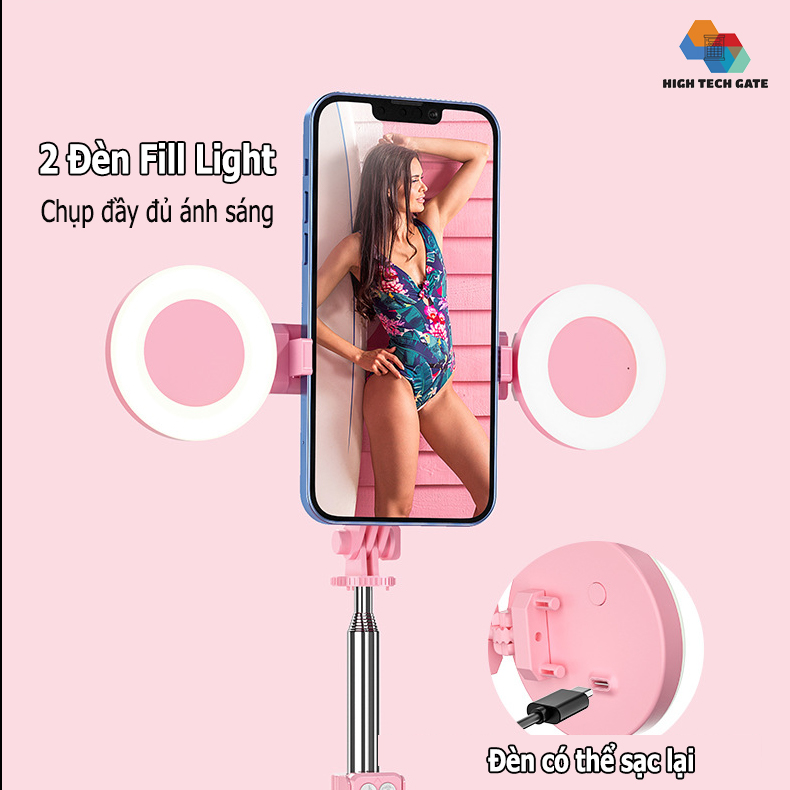 Gậy selfie CYKE B11S chụp ảnh, livestream quay video, có 2 đèn fill light, tự sướng du lịch, điều khiển từ xa 10 mét lướt tiktok, ứng dụng mạng xã hội, Hàng chính hãng