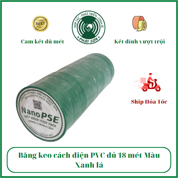 Combo 10 cuộn băng keo điện đủ mét Nano PSE 18M băng dính điện PVC