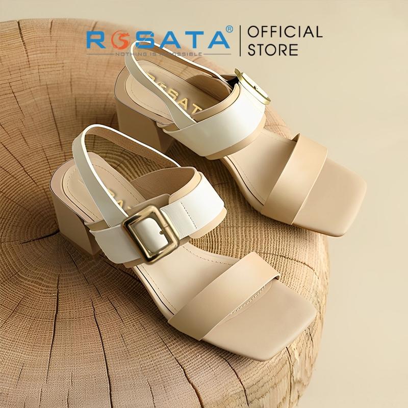 Giày sandal cao gót nữ ROSATA RO534 xỏ ngón mũi vuông quai hậu khóa cài gót vuông cao 5cm xuất xứ Việt Nam