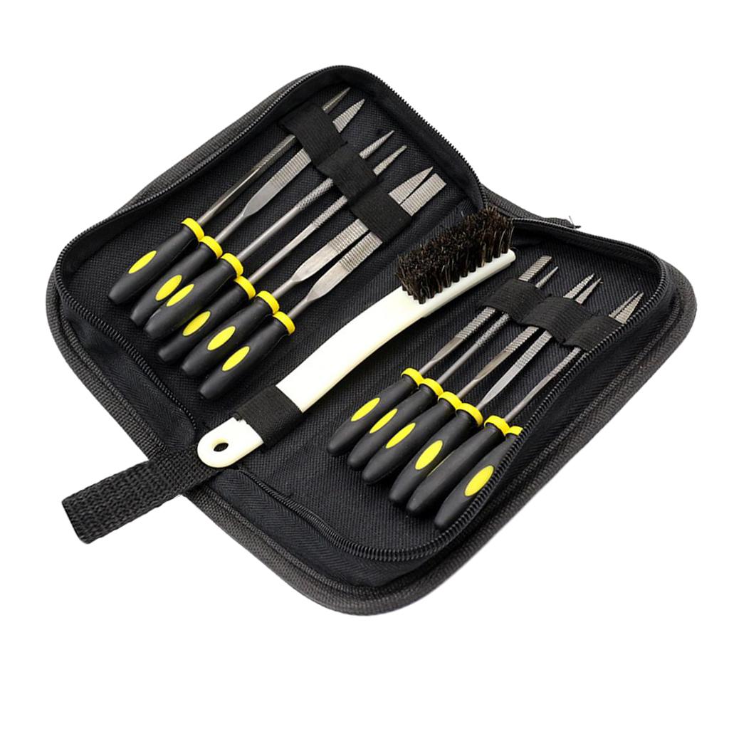 15Pcs Mini Assorted Wood Rasp Set Steel Needle Files Trimming File With Brush And Clear  Parts Box In Storage Zipper Case DIY Woodworking Tools