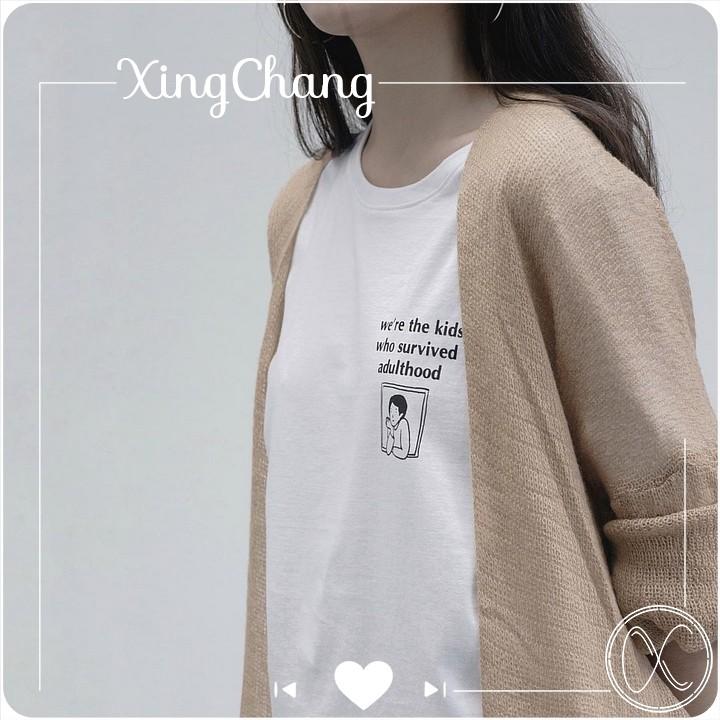 Áo thun nữ trắng cổ tròn, áo thun tay ngắn cao cấp XingChang nữ tính in Adulthood mã NXC55