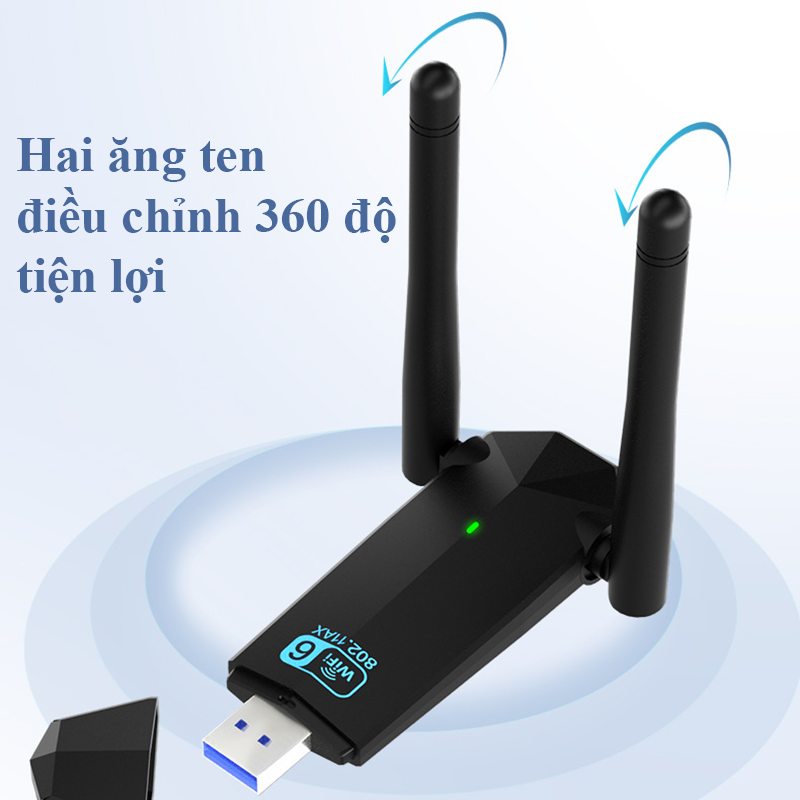 USB Wifi Cho PC 2 Râu Không Dây AX1800M Băng Tần Kép 5Ghz 2.4Ghz 1300Mbps Bộ Thu Sóng Wifi Chuẩn Wifi6 Kiêm Card Wifi 802.11 AX AC B G N Điều Chỉnh Linh Hoạt 360 Độ Cổng USB 3.0 Tiện Lợi