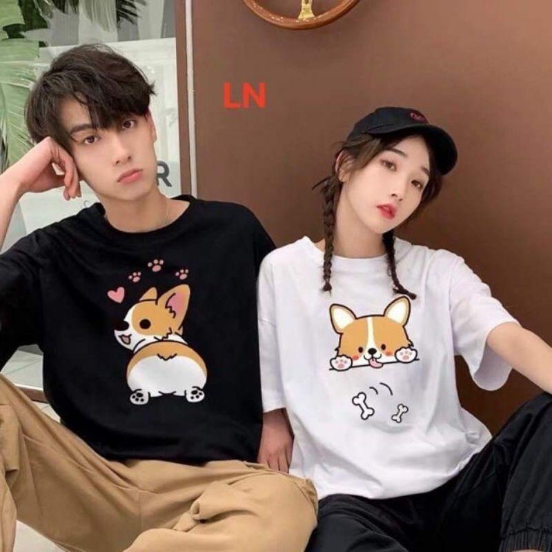 Combo 2 áo như hình in cún vàng vải đẹp hình in rõ nét.Áo đôi nam nữ tình yêu đẹp giá rẻ.