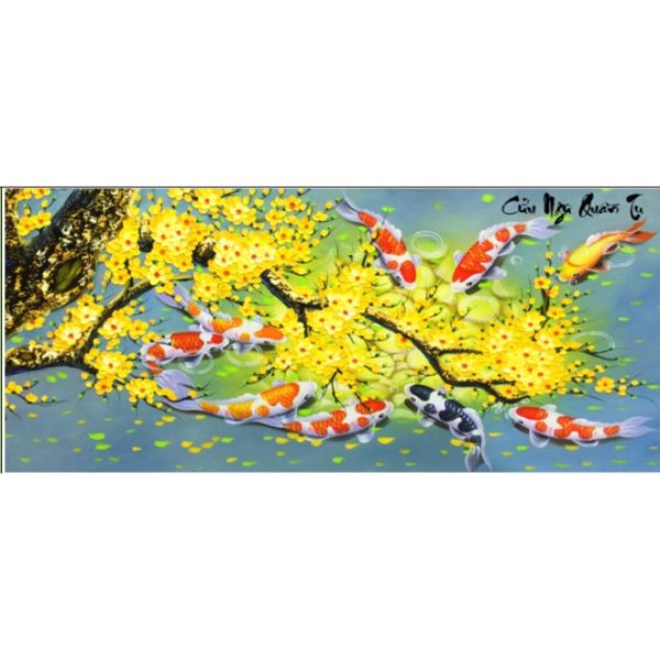 Tranh đính đá cửu ngư quần tụ（99X50cm) chưa đính - YN5379