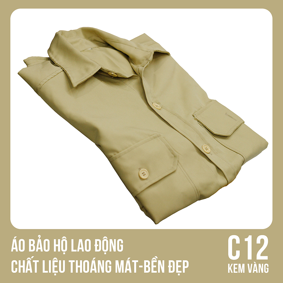 Áo bảo hộ lao động, chất liệu thoáng mát, bền đẹp - Mã C12 (Kem Vàng)