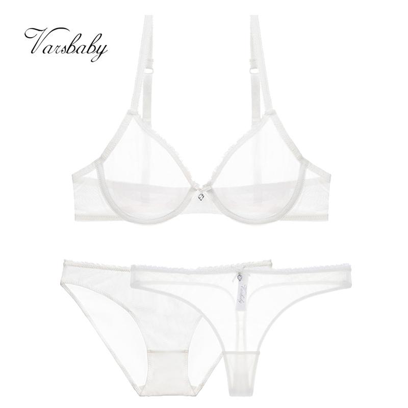 Gợi Cảm Thấy-Thông Qua Đồ Lót Trong Suốt Unlined Demi Bra + Quần Lót + Quần Đùi 3 Plus Kích Thước Bộ Áo Ngực 32-42CDE