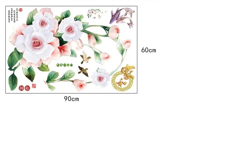 DECAL DÁN TƯỜNG ĐÔI HOA HỒNG TRẮNG CÁ CHÉP - HP857
