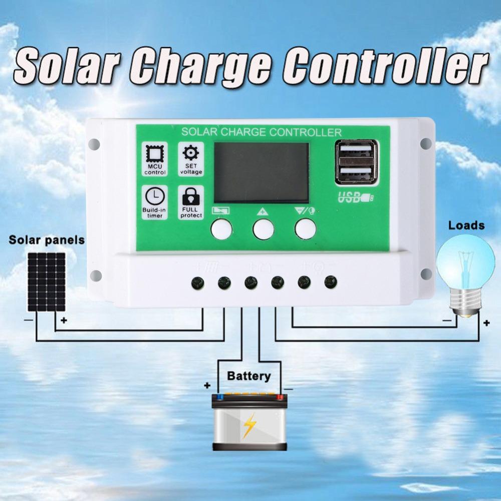 Bộ Điều Khiển Bảng Điều Khiển Năng Lượng Mặt Trời 12 / 24V Pwm Với Cổng Usb Kép Cài Đặt Hẹn Giờ Hiển Thị Màn Hình Lcd