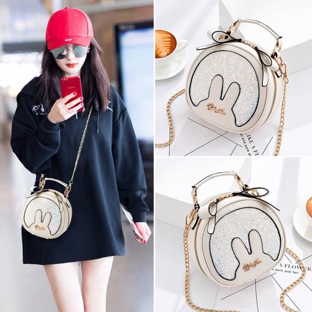 Túi Đeo Chéo Ulzzang Tai Thỏ Đính Kim Tuyến