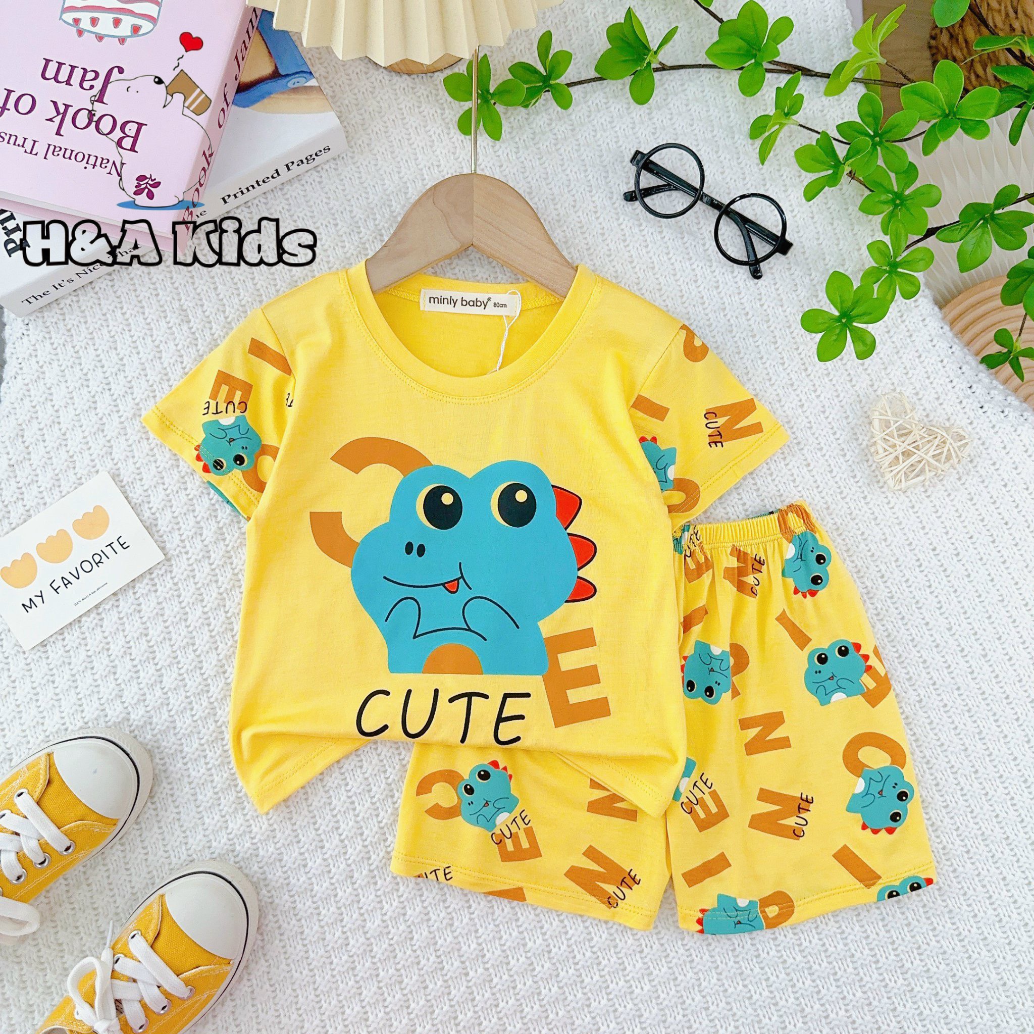 Bộ thun cộc tay phối áo- quần siu xinh cho bé trai và gái