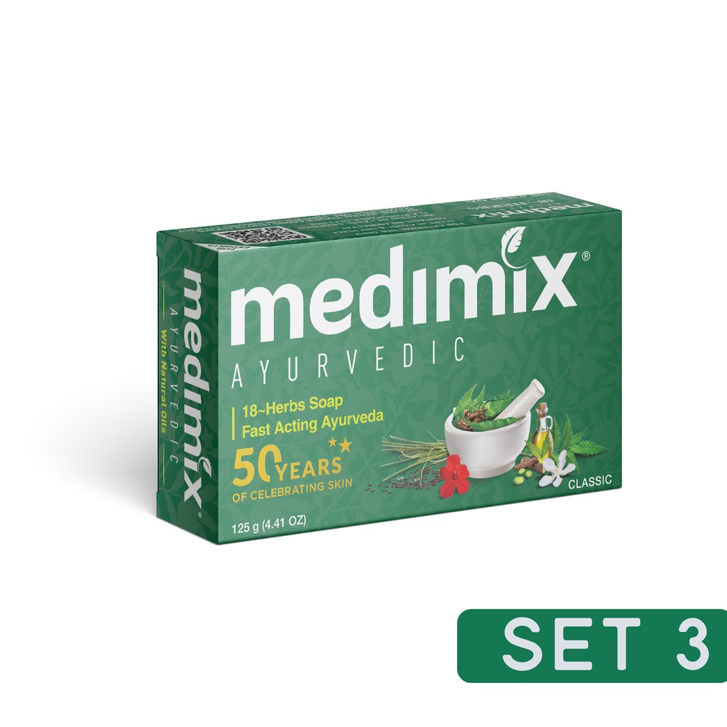 Set 3 Xà Phòng Medimix 18 Loại Thảo dược Ayurveda Bảo Vệ Da Hàng Ngày 125g/bánh