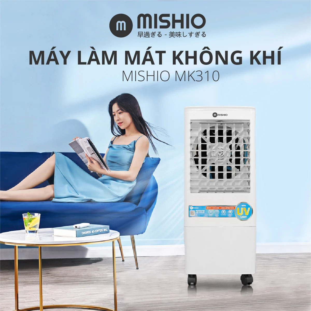 Quạt điều hòa hơi nước 20L có UV diệt khuẩn nấm mốc Mishio MK310 - Hàng chính hãng