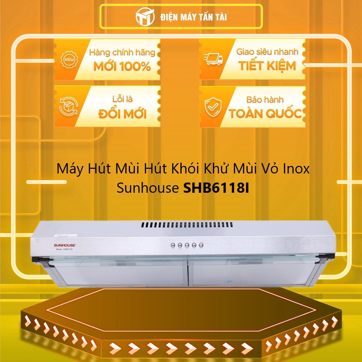 Máy Hút Mùi Hút Khói Khử Mùi Vỏ Inox Sunhouse SHB6118I New - Chính Hãng