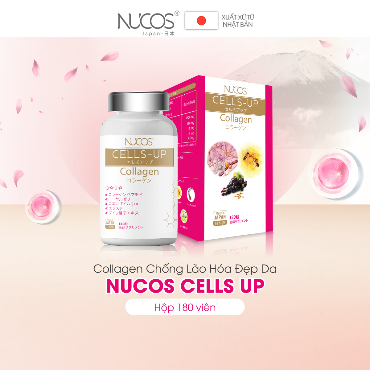 Viên uống collagen trẻ hóa da tăng đàn hồi da Nucos cells up 180 viên