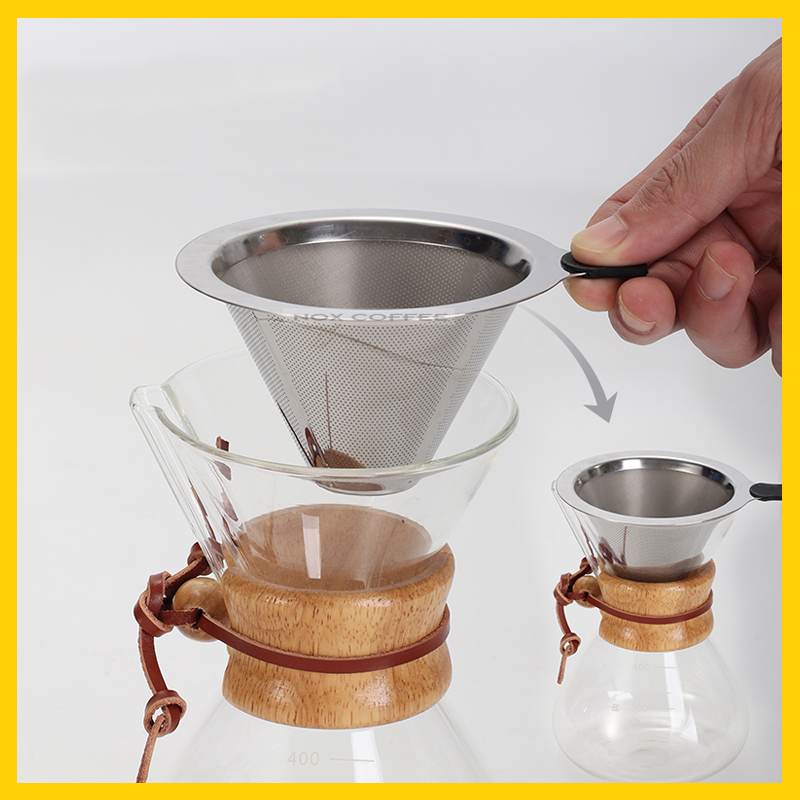 Bình pha cà phê chemex kèm phễu lọc inox