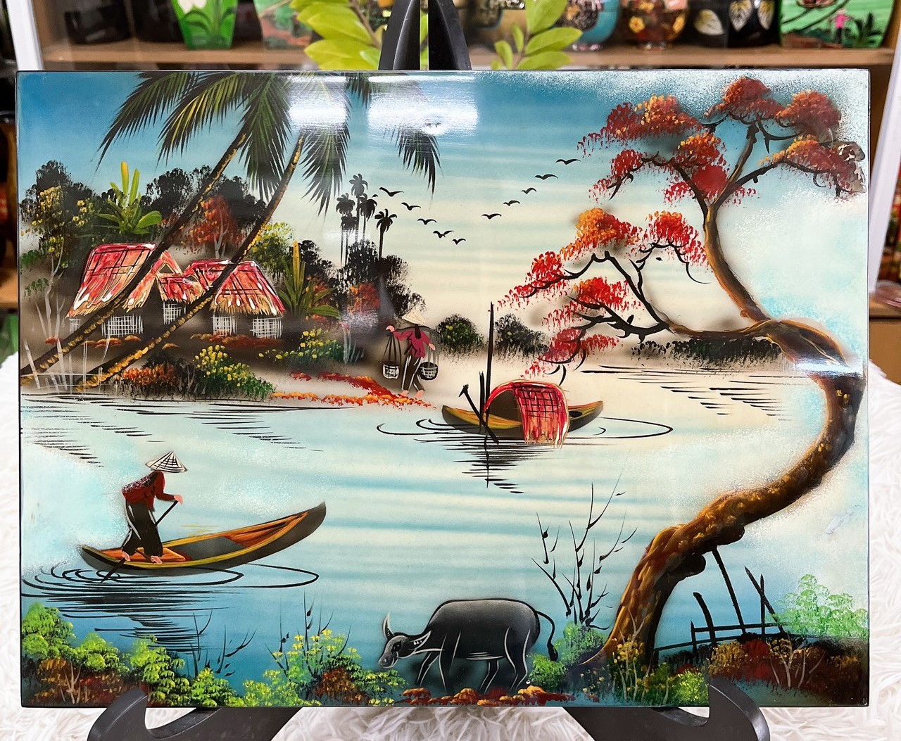 Tranh sơn mài - ĐỒNG QUÊ VIỆT NAM -Hàng xuất khẩu size 30x40 cm