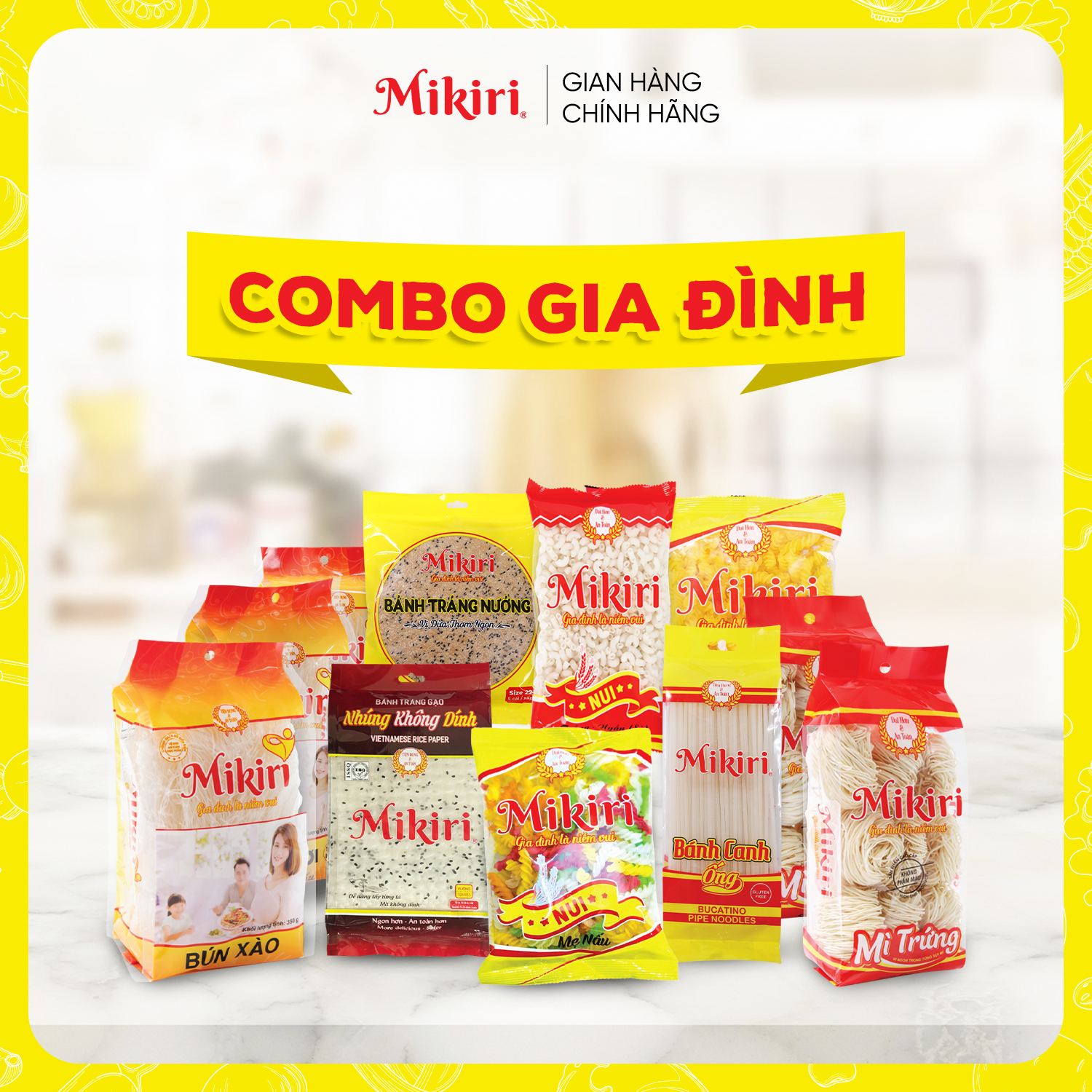 Combo Mì Nui Bún Khô Bánh Canh Mikiri Sạch – Combo Gia Đình 6 Món Tiện Lợi Không Phẩm Màu