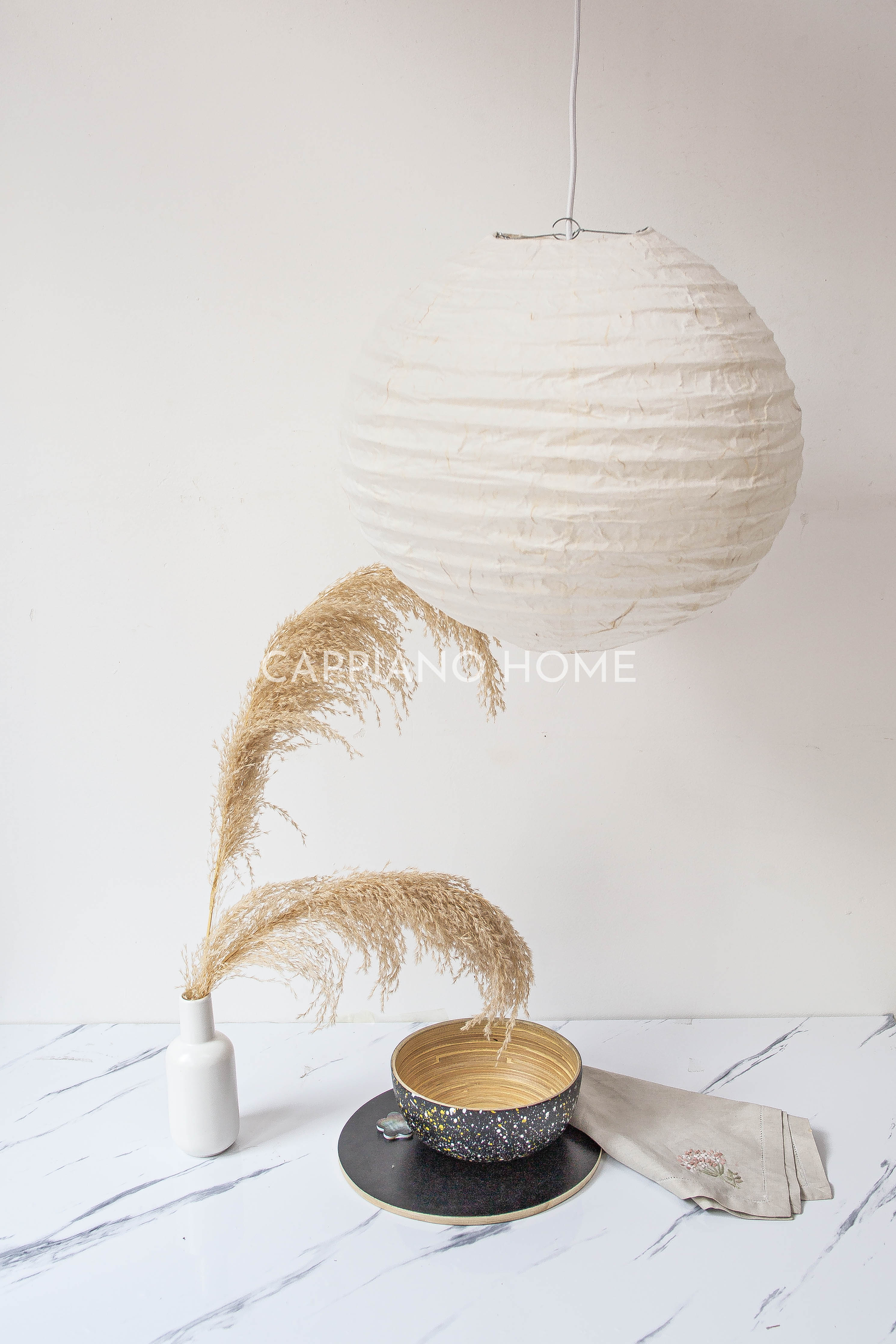 Đèn giấy dó tròn gấp gọn trắng thủ công Cappiano Home
