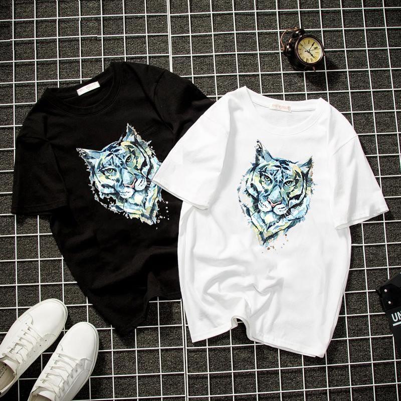 Áo thun unisex form rộng đồ họa mặt sói Hàn Quốc vải dày mịn 2019T2068