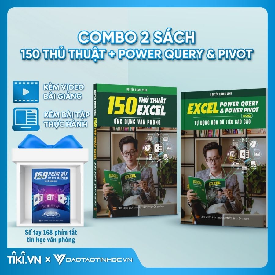 Combo 2 Sách Power Query & Power Pivot Và 150 Thủ Thuật Excel Ứng Dụng Văn Phòng Kèm Video Khóa Học