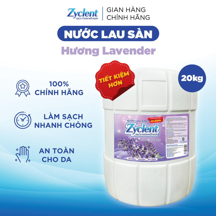 Nước Lau Sàn ZYCLENT EXTRA Hương Lavender 20KG - SIÊU TIẾT KIỆM