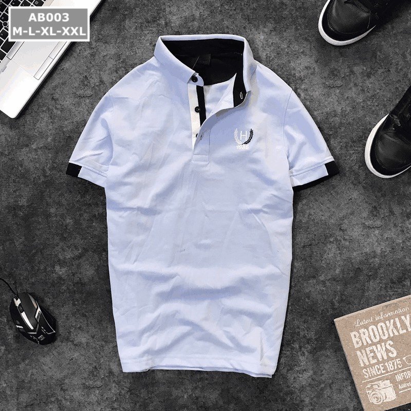 Áo thun nam cổ bẻ thêu logo bông lúa cao cấp AB003