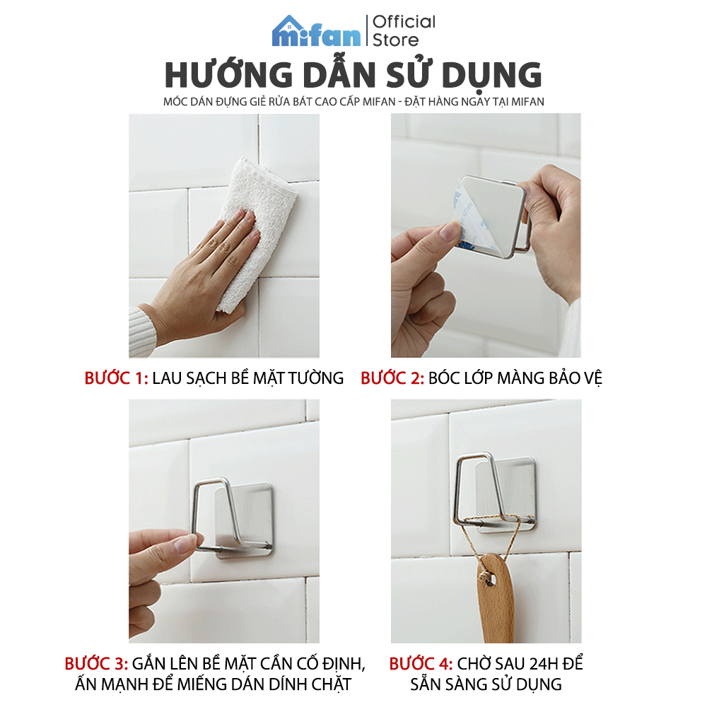 Móc Dán Tường Inox 304 Treo Miếng Rửa Bát, Thớt, Vung Xoong Nồi, Dụng Cụ Bếp, Đồ Nhà Tắm MIFAN