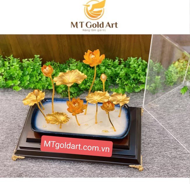 Chậu hoa sen dát vàng MT Gold Art- Hàng chính hãng, trang trí nhà cửa, quà tặng dành cho sếp, đối tác, khách hàng, sự kiện