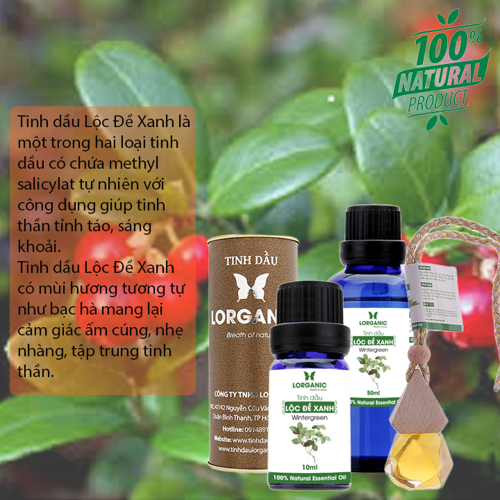 Tinh dầu lộc đề xanh Lorganic Wintergreen 10ml