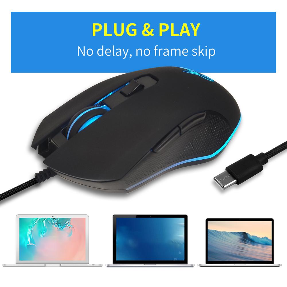 USB Loại C Chuột Chơi Game Có Dây Hồng Máy Tính Chuyên Nghiệp Thể Thao Điện Tử Chuột 2400 DPI Nhiều Màu Sắc Backlit Silent Chuột cho Lol Dữ Liệu Chữ OX