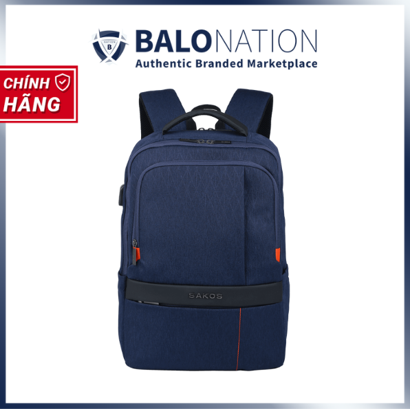 Balo Laptop 15.6 Inch SAKOS CARBON Vải Trượt Nước Phối Da Cao Cấp - Hàng Chính Hãng