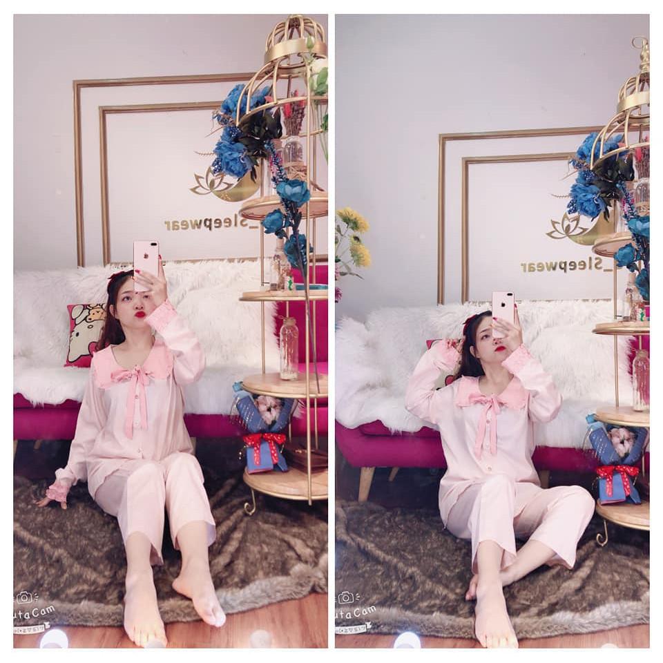 Bộ lụa hàn bèo tiểu thư - 47 đến 65kg - quần dài có túi - ẢNH THẬT
