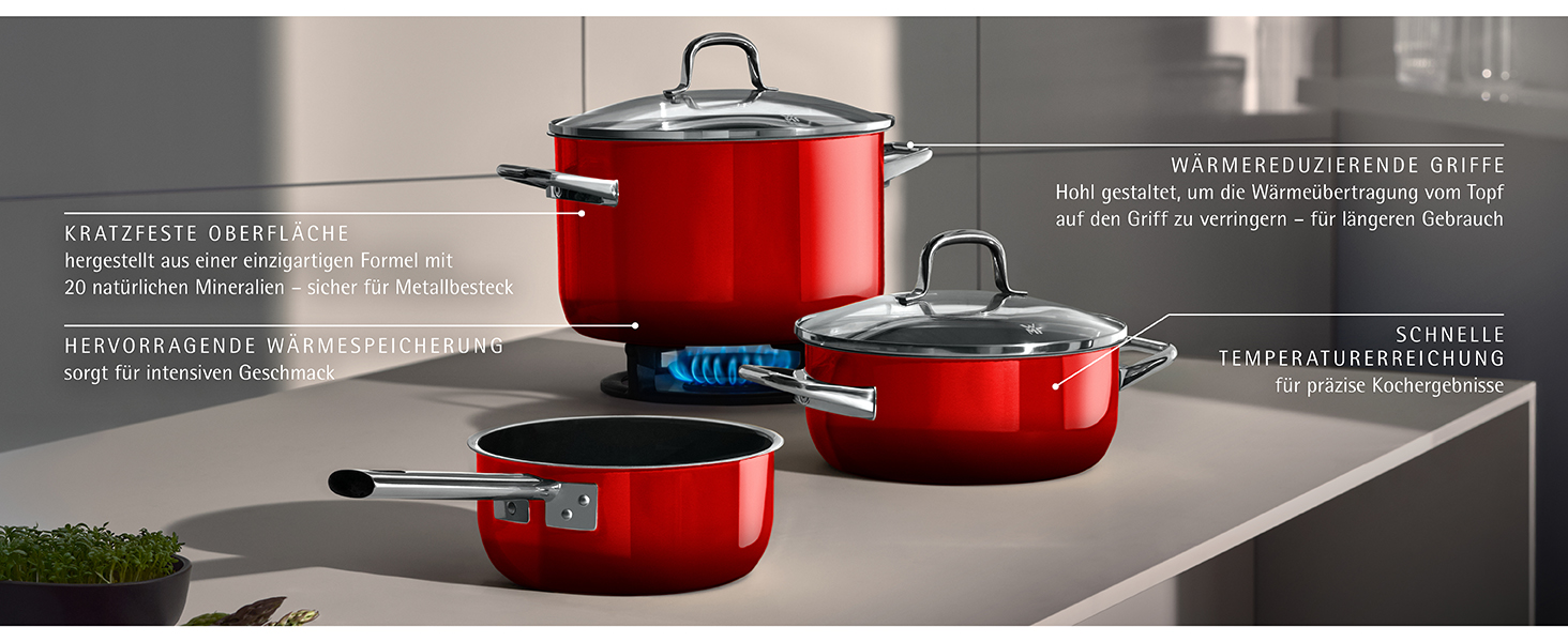 Bộ nồi WMF Fusiontec Essential Pro 4 Món Màu Đỏ hàng chính hãng