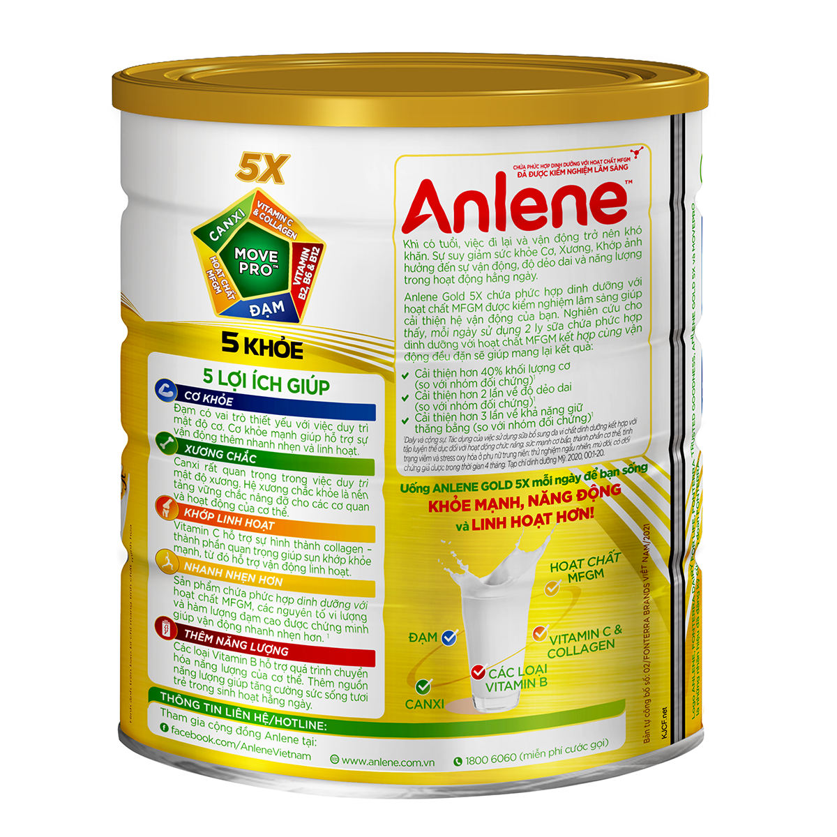 Combo 2 Sữa Bột Anlene Gold 5X Hương Vanilla (Hộp Thiếc 800g) tặng set 3 hũ gia vị