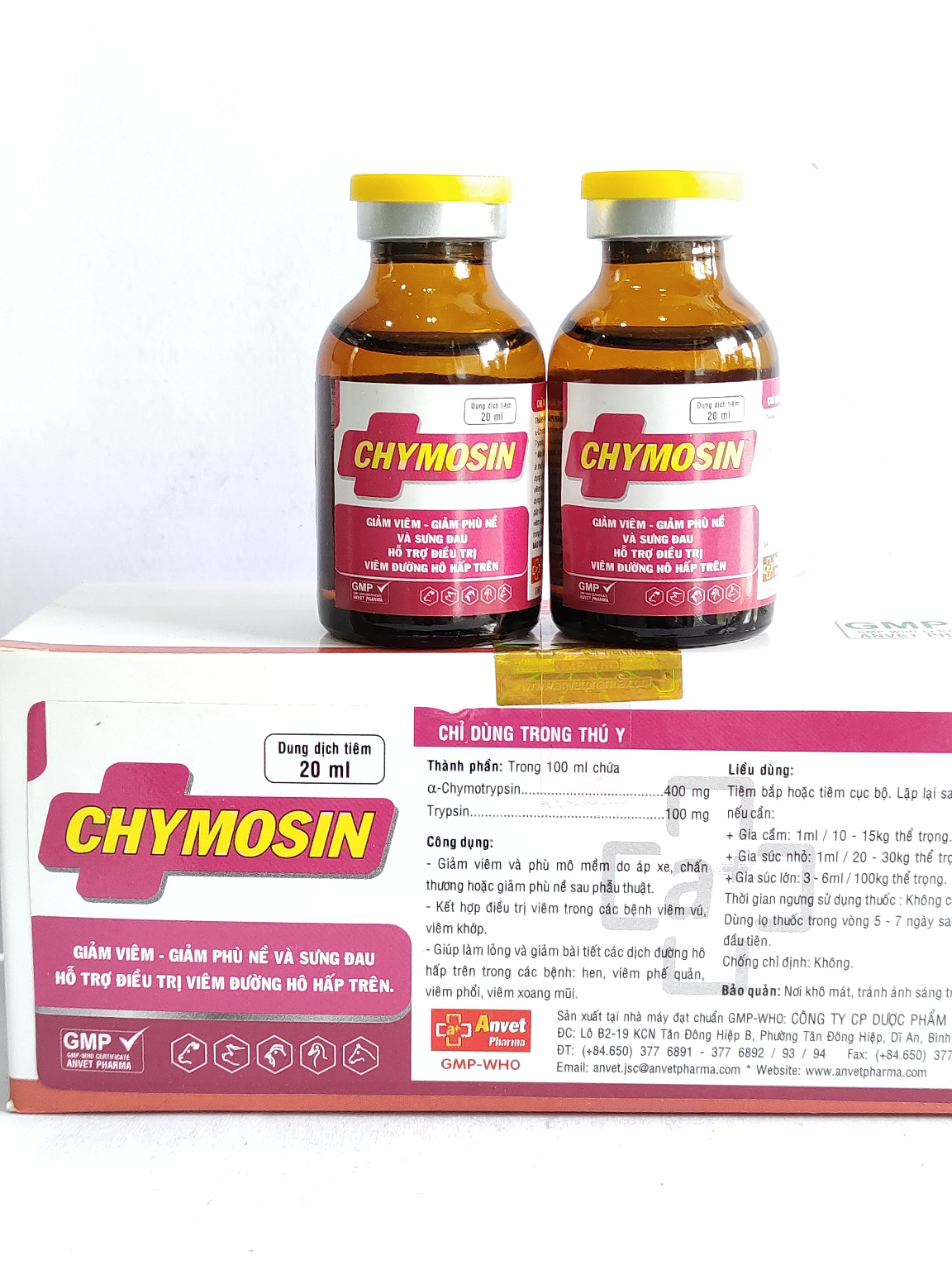 CHYMOSIN 20ML dung dịch tiêm giảm viêm, giảm phù nề và sưng đau hỗ trợ viêm đường hô hấp