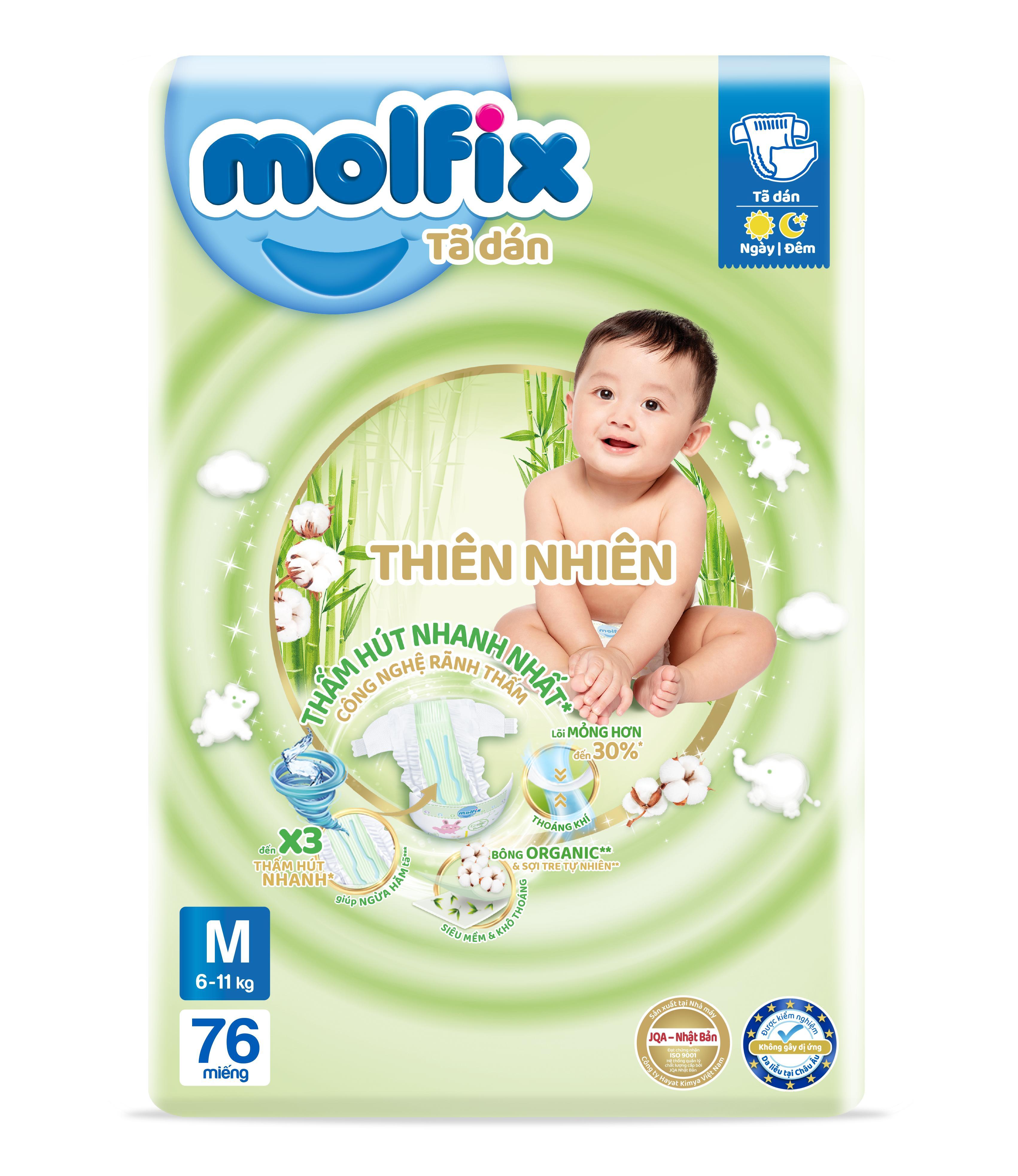 Tã/bỉm dán Molfix Thiên nhiên Super Jumbo M (6kg - 11kg) - Gói 76 miếng