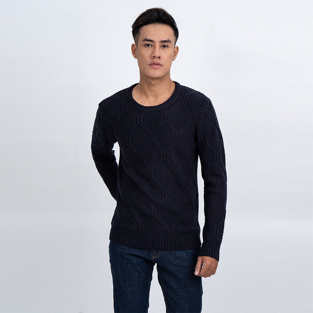 Áo len nam dài tay cổ tròn màu xanh đen NOVELTY 180586T